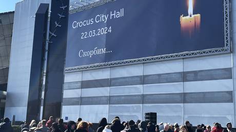 The opening of a memorial to the victims of the terrorist attack on the Crocus City Hall music venue in Krasnogorsk, Russia, on March 22, 2025.