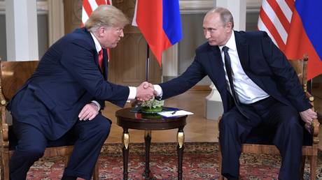 Russian President Vladimir Putin (L) and US President Donald Trump (R) in Helsinki, Finland, July 16, 2018.