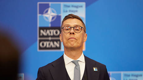 Finnish President Alexander Stubb at the NATO summit on June 25, 2025, in The Hague, Netherlands.