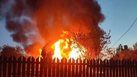 A fire caused by a Ukrainian drone attack in Moscow Region.