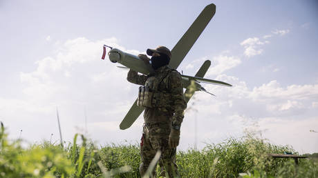 Ukrainian drone operator with a kamikaze UAV