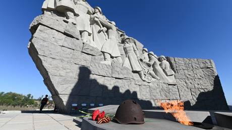 FILE PHOTO: A monument to the Soviet soldiers is seen in the Sambek Heights museum complex in Rostov Region, Russia, on August 30, 2020.