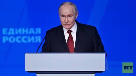 Russian President Vladimir Putin speaks at a convention of the ‘United Russia’ party, Moscow, Russia, June 28, 2026.