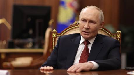 Russian President Vladimir Putin in an interview with Rossiya-1 at the Kremlin, Moscow, Russia, June 28, 2026.