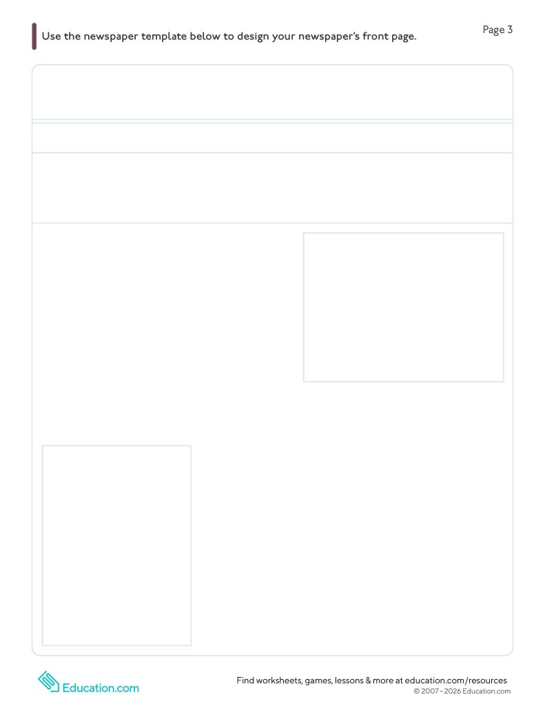 Newspaper Article Template worksheet page 3
