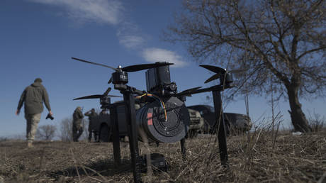 FILE PHOTO. Soldiers from the 93rd Brigade's drone unit test fiber optic drones before using them on the front line in Donetsk Region, Russia, on March 9, 2026