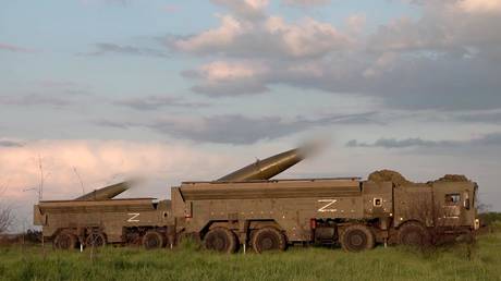 FILE PHOTO: Russian Iskander-M tactical missile systems take part in military exercises.
