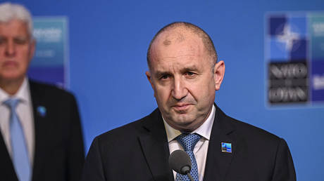 Bulgarian Prime Minister Rumen Radev makes a statement to the press during the NATO Summit in Ankara, Turkiye on July 08, 2026.