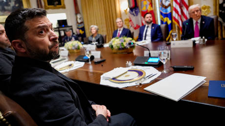 Ukraine's Vladimir Zelensky attends a lunch meeting with US President Donald Trump at the White House on October 17, 2025, in Washington, DC.